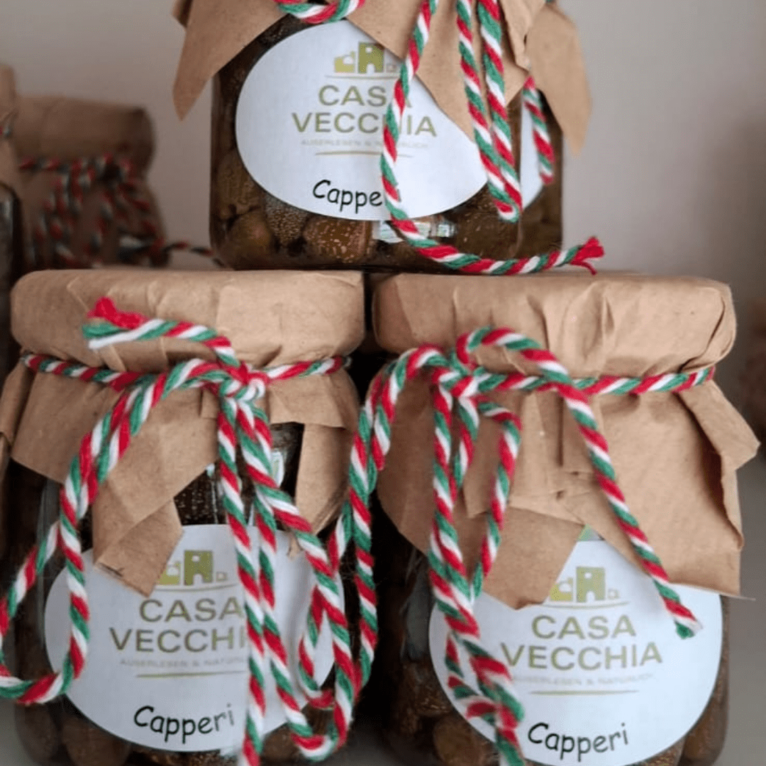 Casa Vecchia Capperi im Glas mit Papierabdeckung und italienischer Kordel