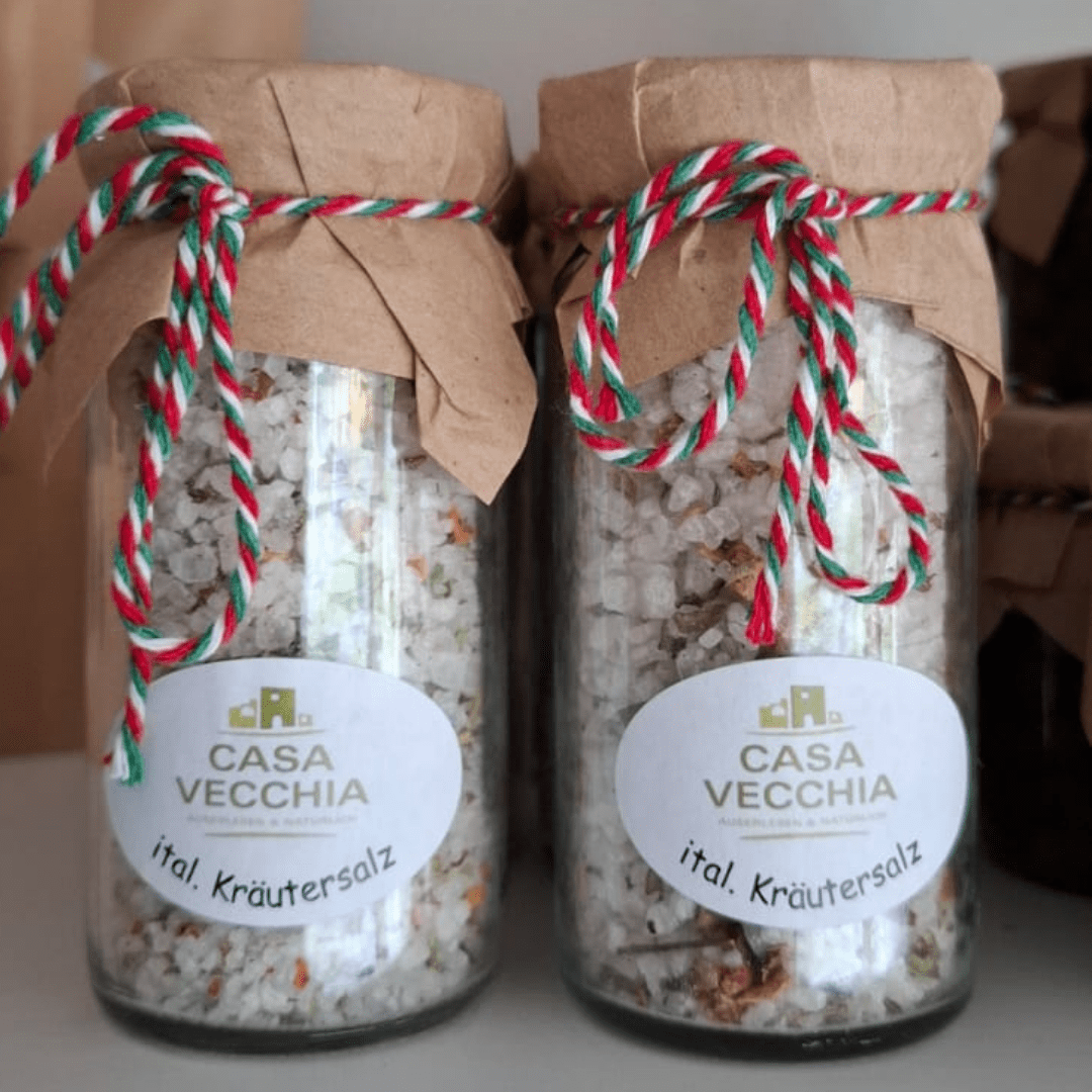Zwei Gläser italienisches Kräutersalz von Casa Vecchia aus Stuhr mit Kordel